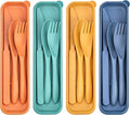 4 Sets Reusable Utensils Set with Case,Travel Utensils Cutlery Set Spoons and Forks Set, Reusable Plastic Utensils for Lunch Box Accessories for Adults, Portable Lunch Utensils Set for Daily