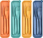 4 Sets Reusable Utensils Set with Case,Travel Utensils Cutlery Set Spoons and Forks Set, Reusable Plastic Utensils for Lunch Box Accessories for Adults, Portable Lunch Utensils Set for Daily