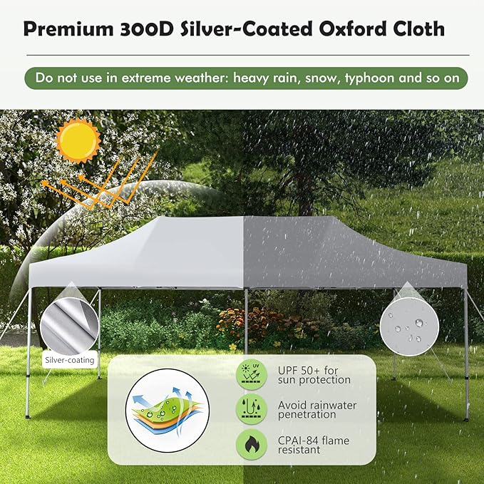 Tangkula 10x20 Ft Pop Up Canopy, UPF 50+ Easy Setup Instant Canopy Tent with 1-Push Center Lock, Wheeled Bag, 8 Stakes, 4 Ropes, Outdoor Commercial Sun Shelter Tent for Camping, Travel, Picnic