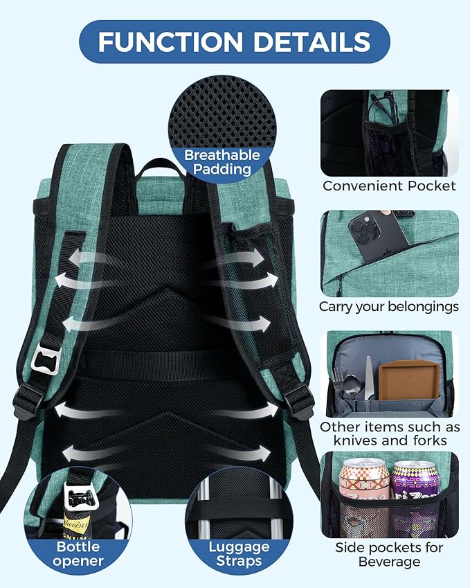 BAGLHER Lightweight Insulated Cooler Backpack - 30 Cans, Leak-Proof for Lunch, Picnic, Hiking, Camping Trips