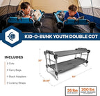 Disc-O-Bed Youth Double Cot Kid-O-Bunk, Modular for Bunk Beds, Dual Cots, or Bench with 2 Carry Bags for Portable Transport