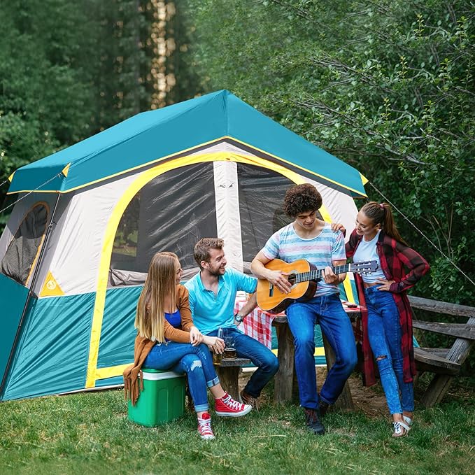 HIKERGARDEN 6-8 Person Camping Tent - Portable Family Cabin Tent for Camp, Windproof Fabric Camp Tent Outdoor for Hiking, Backpacking, Traveling