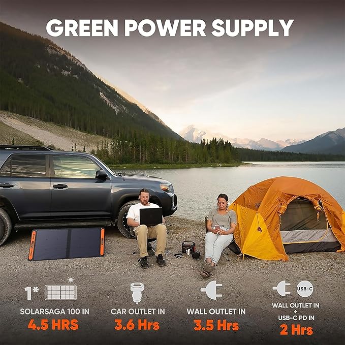Jackery Solar Generator 300, 293Wh Backup Lithium Battery with 1XSolar Panel SolarSaga 100W Air, 110V/300W Pure Sine Wave AC Outlet for RV Outdoors Camping Travel Blackout