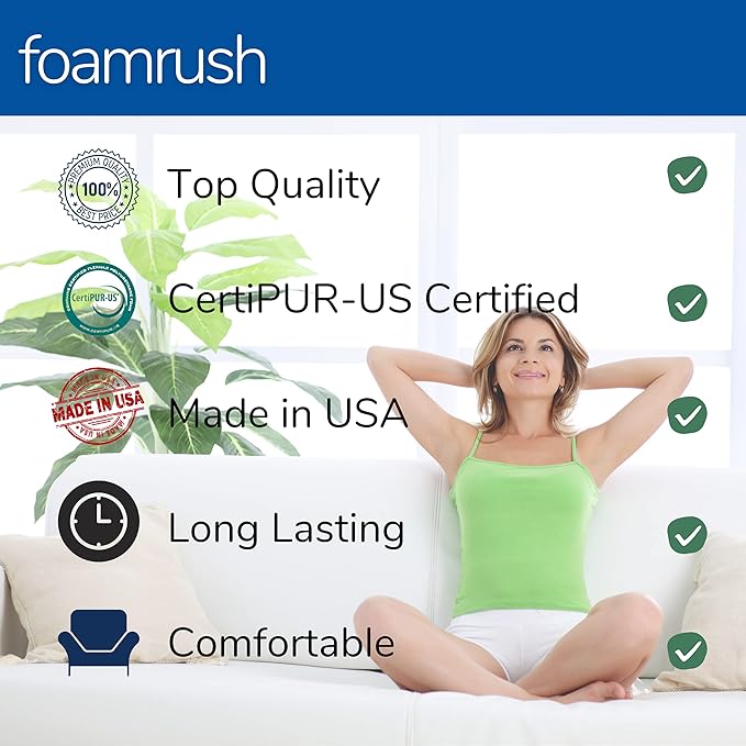 FoamRush 4" x 42" x 75" Bunk, Camping Cot High Density RV Mattress Replacement with Canvas Navy Cover, Firm, Made in USA, Camper Trailer, Removable Water-Resistant Outdoor/Indoor Cover with Zipper
