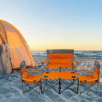 CAMPHILL Camping Chair Set of 3, Outdoor Folding Camping Chairs for Heavy People with Cup Holder & Carry Bag,Collapsible Chair Include One Sofa Chair and Two Single Chair,Support up to 500lbs