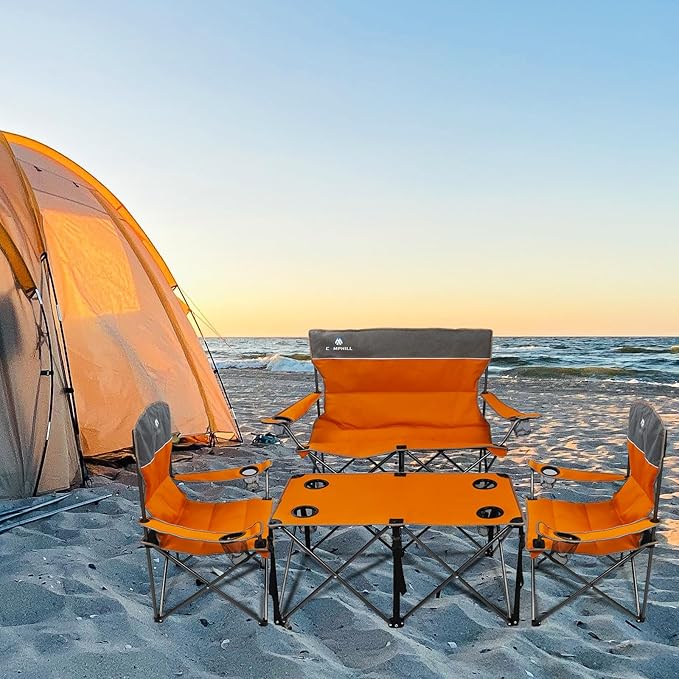 CAMPHILL Camping Chair Set of 3, Outdoor Folding Camping Chairs for Heavy People with Cup Holder & Carry Bag,Collapsible Chair Include One Sofa Chair and Two Single Chair,Support up to 500lbs
