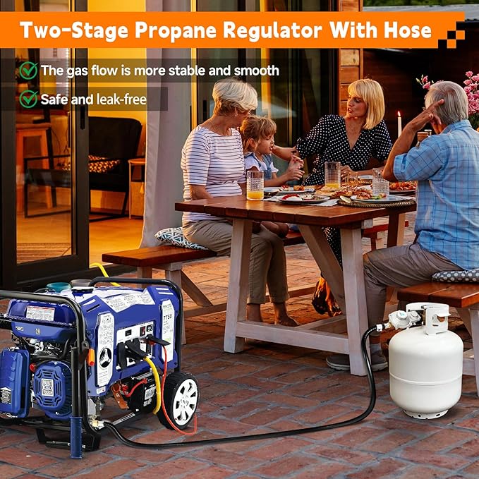 GasSaf 5FT 2 Stage Propane Regulator with Hose, Dual-Stage Propane Regulator for RV, Generator, Camp Stove, Gas Grill, and Heater - CSA Certified