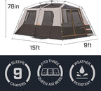 Bushnell Instant Tent | 6 Person / 9 Person / 12 Person Shield Series Instant Tents Cabin Design Perfect for 3 Season Family Camping, Hunting, and Fishing with Fast Setup | Instant Tents, Cabin Design, Family Camping, Hunting, Fishing, Fast Setup