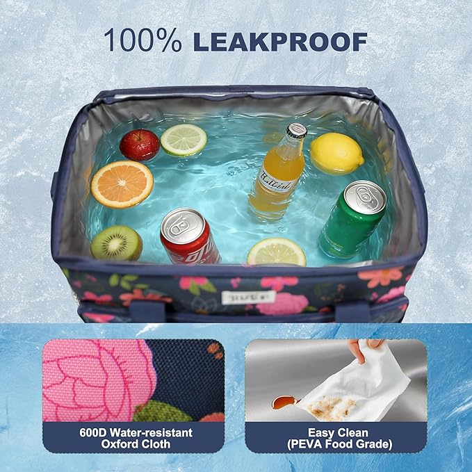 Soft Cooler Bag Floral 40 Cans, Collapsible Insulated Large Lunch Bag for Women, Portable Storage for Camping Travel Picnic BBQ Beach