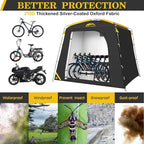 Happy Travel Bike Storage Shed Tent, Waterproof Portable Bike Cover with 40% More Top Space for 2/3/4/5 Bikes,Clips Easy Setup Sheds Shelter with Lockable Bicycle Design for Garden Tools, Lawn Mower