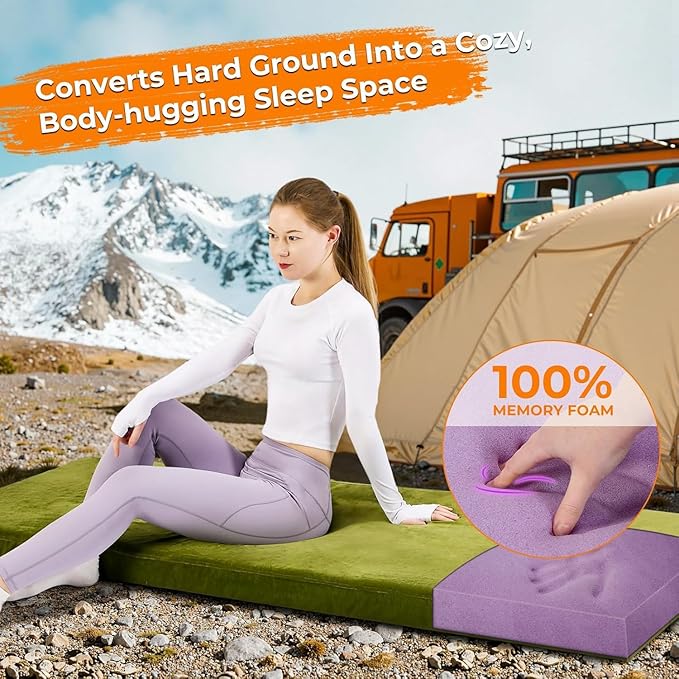 BDEUS Memory Foam Camping Mattress Pad 3inch Waterproof Roll Up Bed Sleeping Mat for Adults Portable Roll Up Mattress for Travel Guest Floor Bed Cot Mattress for Car, Tent