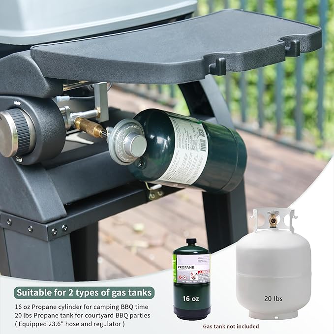 MASTER COOK Single Burner Propane Gas Grill, 11,500 BTU Portable Tabletop Barbecue Grill with Cart for Patio, Camping, Travel