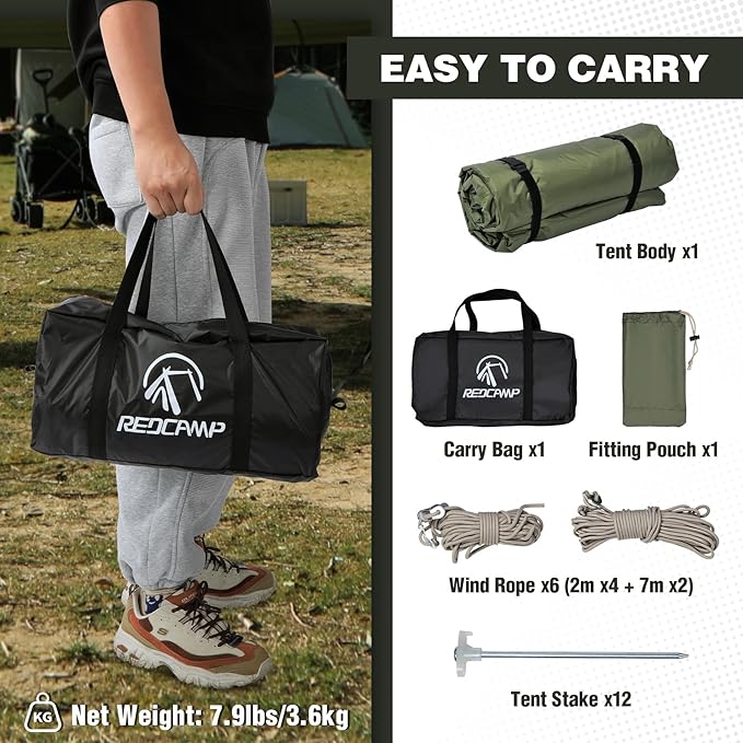 REDCAMP Large Hammock Hot Tent with Stove Jack, Waterproof & Windproof Winter Wall Tent with Snow Skirt, Ultralight 4 Season Tents for Camping, Hiking, Bushcraft, Backpacking, Hunting