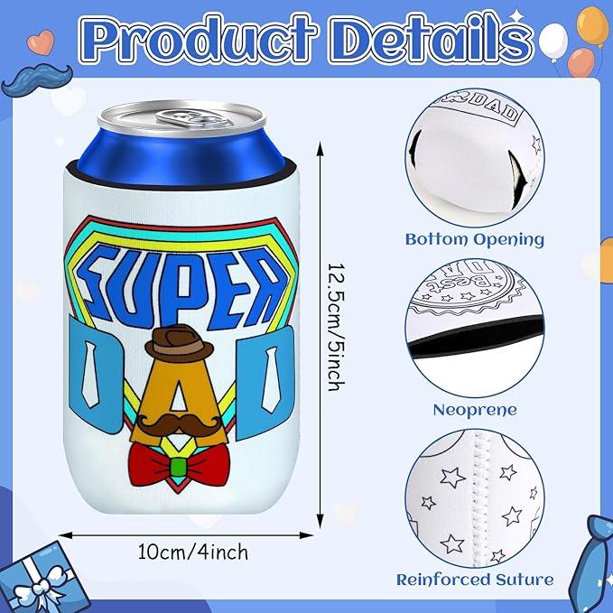 18 Pack Fathers Day Craft Gifts,12 oz Can Cooler Sleeves Cans Bottles DIY Beverage Covers Happy Father's Day Beer Can Insulators Daddy Gifts from Son Daughter for Dad Grandpa Brother