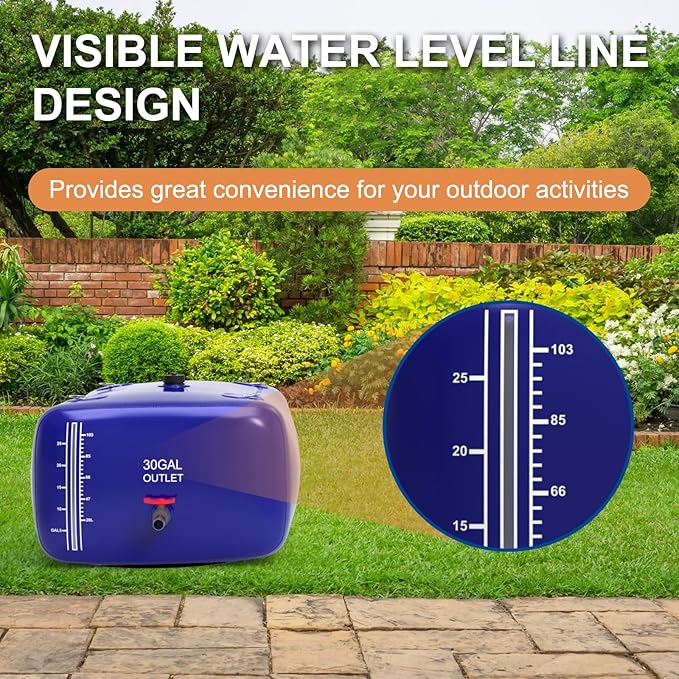 30 Gallon Water Storage Bladder - 1000D PVC Blue RV Water Tank, Portable Collapsible Storage Bladder Containers for Gardens, Camping, Emergency Use