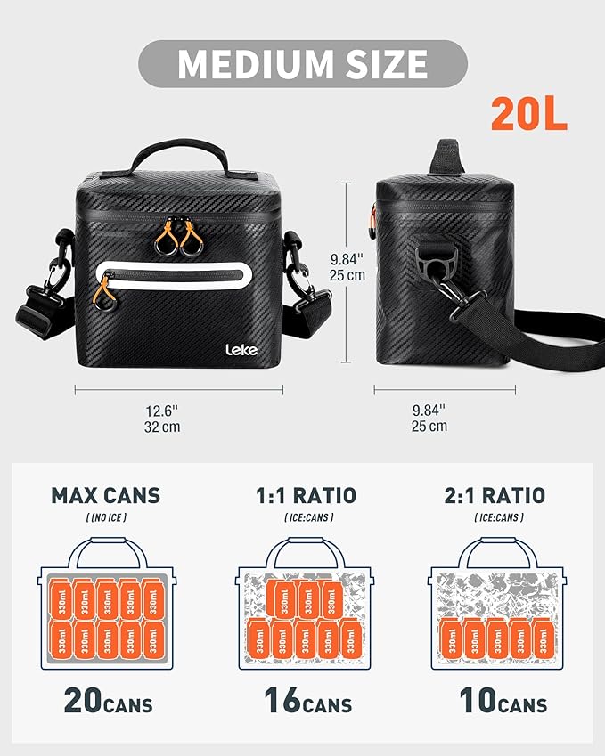 Soft-Sided Cooler Bag, 8/16 Can Insulated Lunch Box, Waterproof, Leak-Proof, Portable Lunch Bag for Work, Beach, Drink, Travel, Camping, Picnic, Gift
