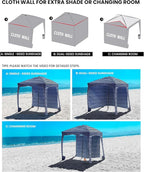 Qipi Beach Cabana - Easy to Set Up Canopy, Waterproof, Portable 6' x 6' Beach Shelter, Included Side Wall, Shade with UPF 50+ UV Protection for Kids, Family & Friends