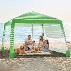 Zeraty Beach Cabana 8'×8', Portable Beach Canopy with Side Wall, Easy Pop Up UPF 50+ Silver-Coated Beach Tent Sun Shelter, Wind Resistant Adjustable Height Beach Umbrella Tent for Family, Green