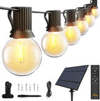 Ollny 60FT Solar Lights Outdoor, Waterproof Remote Control Dimmable Timers 3Modes String Light with 25 LED + 2 Spare Shatterproof Bulb, G40 Patio Lights for Outside Garden Yard Fence Porch