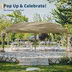 10x20 Pop Up Canopy - Easy Up Camping Tent with One Roller Bag, 3 Adjustable Height, 4 Weight Bags for Deck, Garden, Sports, Beach, Party - Tan