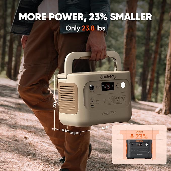 Jackery Explorer 1000 v2 Portable Power Station,1070Wh LiFePO4 Battery,1500W AC/100W USB-C Output, 1 Hr Fast Charge, Solar Generator for Camping,Emergency, RV, Off-Grid Living(Dune White)