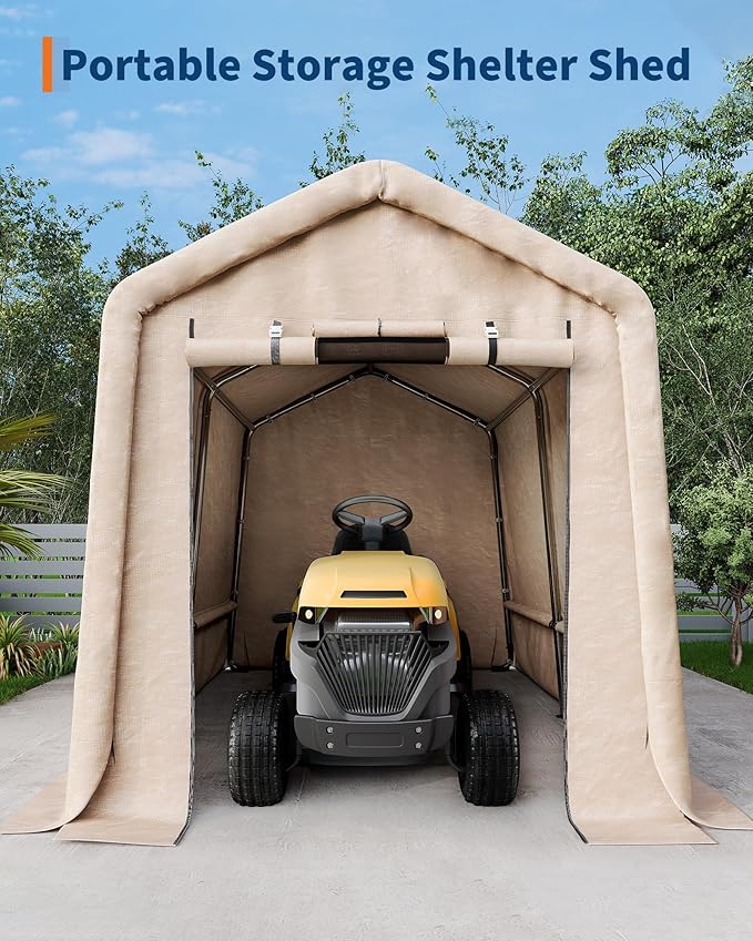Outdoor Storage Building, 6x6 Heavy Duty Canopy Tent for Motorcycle, Waterproof Outdoor Canopy with Roll-Up Door, Portable Shed Storage Shelter for Firewood and Garden Tools, 6' x 6' - Gray