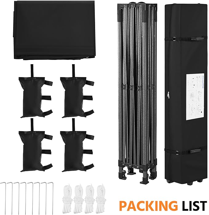 Yaheetech Heavy Duty Pop Up Canopy Tent, 10x15 Commercial Instant Shelter Tent, Outdoor Adjustable Canopy with Wheeled Bag, 4 Sandbags & 8 Stakes, Black