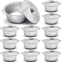 Disposable Aluminum Pot with Lid Round Foil Pans Disposable Cookware Food Container for Vacation Trips Camping Baking Heating Cooking(12 Pcs,74.4 oz)