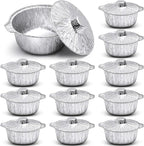 Disposable Aluminum Pot with Lid Round Foil Pans Disposable Cookware Food Container for Vacation Trips Camping Baking Heating Cooking(12 Pcs,74.4 oz)