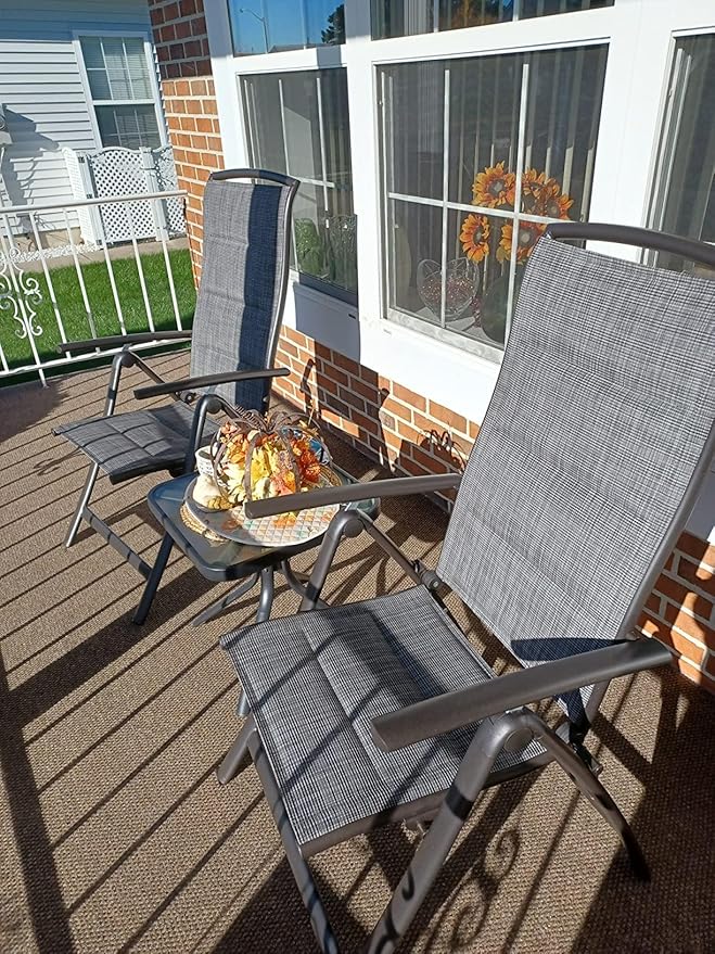 Domi Folding Patio Chairs Set of 2, Aluminium Frame Reclining Sling Lawn Chairs with Adjustable High Backrest, Patio Dining Chairs for Outdoor,Porch,Balcony (Double-Layered Textilene Fabric)