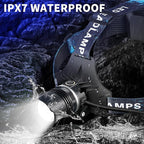 Rechargeable LED Headlamp, Super Bright High Lumens Head Lamp, 90 Hour Standby Head Light with 9 Modes, IPX7 Waterproof Zoom Headlamps, 125° Adjustable Headlight for Camping, Adults