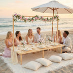 91 x 71 Extra Large Outdoor Boho Picnic Blanket with White Table Runner, 6 Throw Pillow Covers 6 Napkins Woven Cotton Yarn Oversize Beach Blanket Washable Picnic Camp Wedding