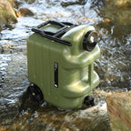REDCAMP 7.4 Gal Water Container with Wheels & Spigot | Portable Rolling Emergency Camping Water Jug with Folding Handle | BPA Free Food Grade Water Storage Tank for Camping, Hiking(28L, Green)