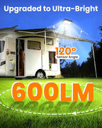 Clip on Solar RV Lights Exterior, 600LM RV Outdoor Lights with Motion Sensor, USB & Solar Dual Charging, 3000/5000/6000K Remote Control RV Porch Light for Camper, Motorhome, Trailer, Camping (2 Pack)