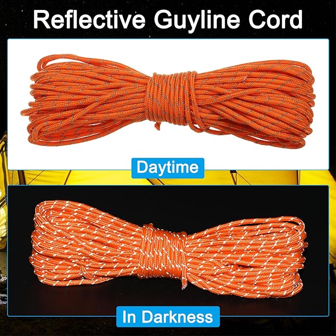 PATIKIL 65 Feet Reflective Guyline Camping Paracord, 3mm Tent Cord Guyline Rope Nylon Paracord Rope for Camping Tent Tarp Hiking, Orange (20M)