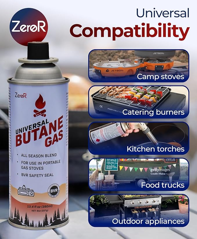 ZeroR Butane Fuel Canister Cartridge 13.4 fl oz (390 mL) | Compatible with Portable Camping Stoves and Torches
