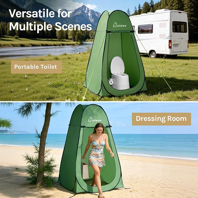 Wolfwise Pop Up Shower Tent, Portable Instant Changing Tent with Ventilation Window & Carry Bag, Privacy Bathroom Toilet for Beach, Camping & Outdoor, Width 40 ", Height 75 ", Green
