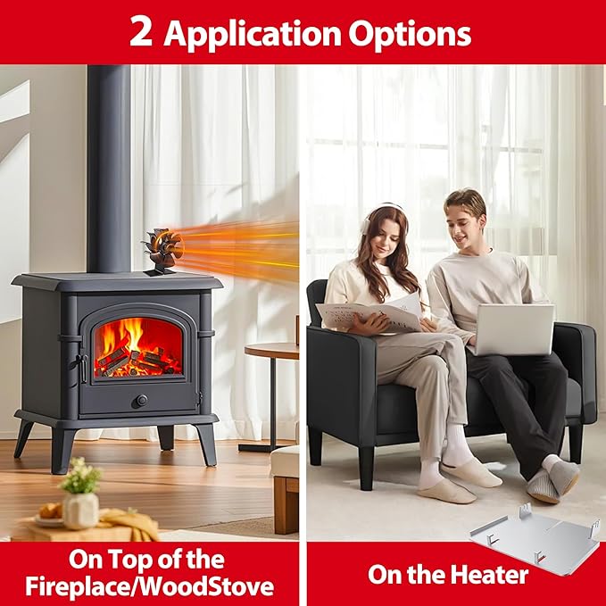 Wood Stove Fan Heat Powered: Fireplace Fan with Bracket Tray Fixed on Propane Heater - 6 Blades Thermal Fan for Log/Electric Wood Stove Burner Hot Tent Camping/Picnics/Indoor Use