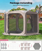 Porayhut Pop up Screen House Tent Sun Shelter with Breathable Mesh Doors,Portable Camping Tent with Detachable Waterproof Floor,10x10FT Screen Canopy Outdoor for Family Friends Party
