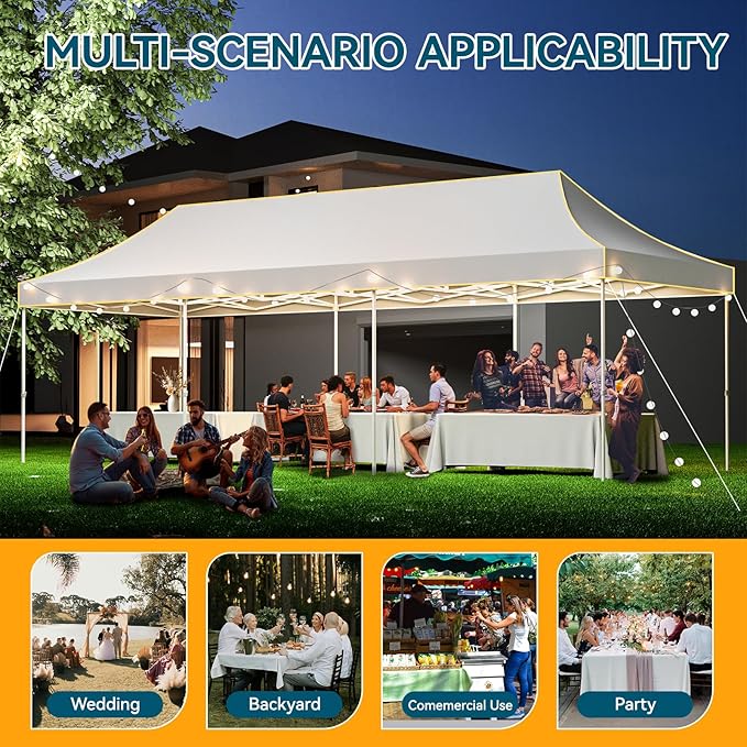 Hoteel 10x30 Pop Up Canopy Tent Heavy Duty Without Sidewalls, Waterproof Party Tent, Easy Set-up Commercial Instant Tents with Roller Bag & Sandbags, Hexagonal Leg (1-Year Warranty)