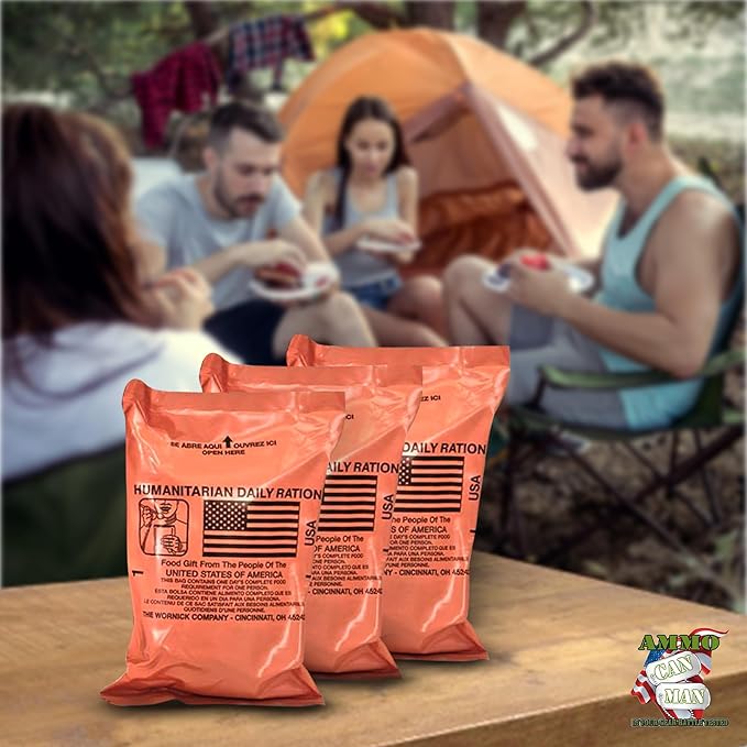 Humanitarian Daily Ration MRE Case – 5 US FEMA Emergency rations MRE Varieties - Low Sodium Pre cooked w/Entree, Side Dishes for Hunting, Camping & More, 10 pack, Inspection Date 1/2024 or Better.