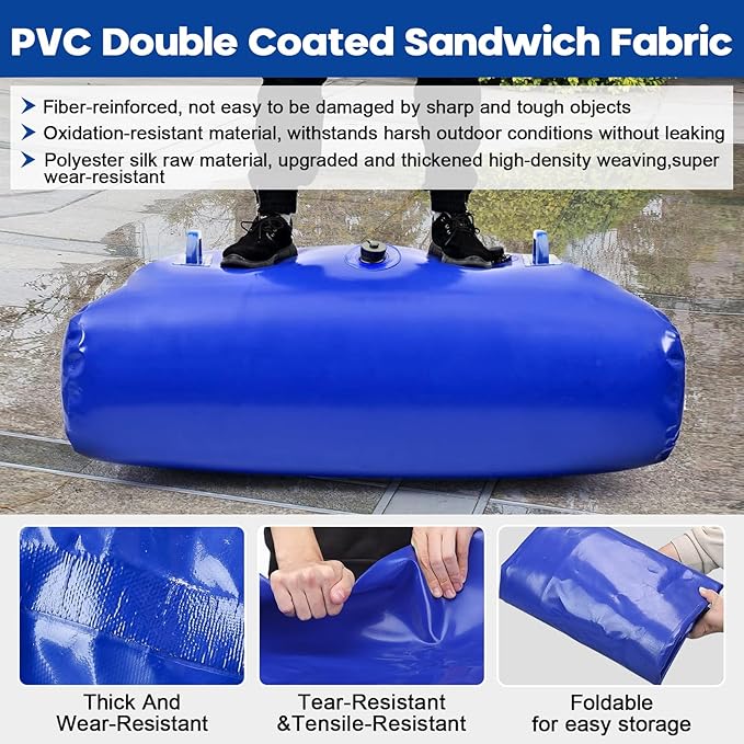 TooTaci 110L/ 29Gal Water Storage Bladder, Portable Water Tank with 3/4" Adapters and Hose, Foldable Water Storage Bag for Drought Resistance, Garden Watering, Emergency Water Storage Containers