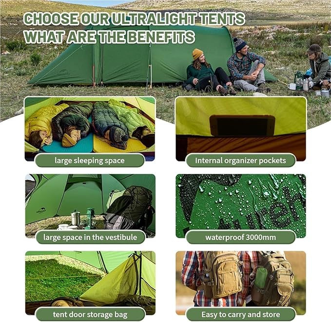 2 3 4 Person 4-Season Camping Tent - 20D Waterproof Ultralight Double Layer Tent for Outdoor Hiking Family Travel