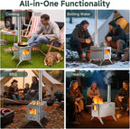 H&ZT Hot Tent Stove, Portable Wood Burning Stove with 7 Chimney Pipes, Ideal for Camping, Cooking & Winter Heating