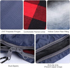 REDCAMP Flannel Sleeping Bag for Adults, Comfortable Cotton Sleeping Bags for Camping with Detachable Hood, Red/Grey/Blue/Black