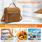 Lunch Box For Men with 2 XL icepacks,Sturdy Waxed Canvas Lunch Bag for Men,Soft adult Cooler Bag for Construction Sites,Work,Picnic and Hiking12-Can(10.5L) 10"x9.5"x7" (Biscuit Yellow)