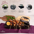 Cuisinel Cast Iron Griddle/Grill + Burger Press + Pan Scrapers - Reversible Pre-Seasoned 16.75" X 9.5"-inch Dual Handle Flat Skillet and Griller Pan + Cleaning Accessories - Indoor/Outdoor Stove Safe