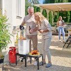 ROVSUN 30QT Turkey Fryer & 10QT Fish Fryer Kit with 54000BTU Propane Stove & Foldable Side Table, Aluminum Deep Fryer Pot for Outdoor Cooking Seafood Boiling w/Lifting Hook, Turkey Rack & Thermometer