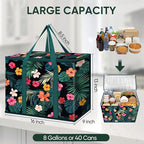 BALEINE 2PK Insulated Reusable Grocery Bags, Collapsible Cooler Bag for Groceries, Heavy Duty Large Insulated Bag (16''x9''x13'', Blossom Season)