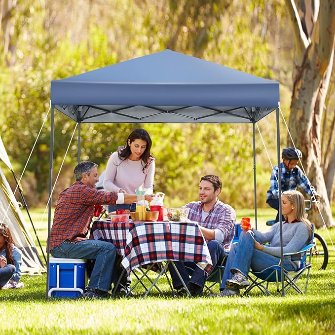 Tangkula 6.6x6.6 Ft Pop Up Canopy, 1 Person Instant Setup Canopy Tent with Center Lock, UPF 50+ Sun Protection, 8 Stakes, 4 Ropes, Portable Outdoor Canopy with Carrying Bag
